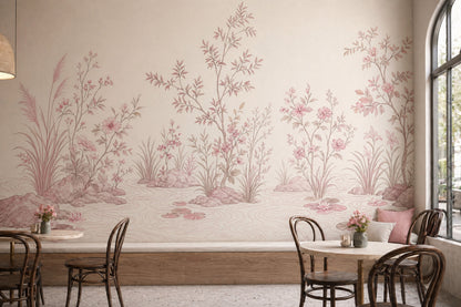 Lotus Pond Wallpaper Chinoiserie Floral Landscape Wall Mural