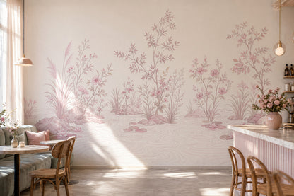 Lotus Pond Wallpaper Chinoiserie Floral Landscape Wall Mural