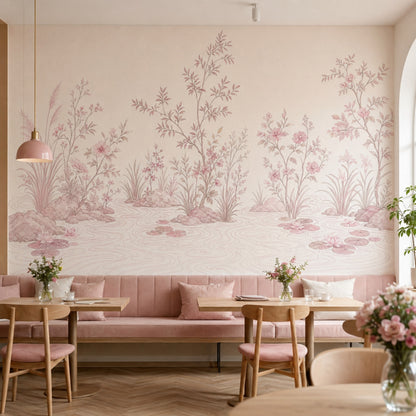 Lotus Pond Wallpaper Chinoiserie Floral Landscape Wall Mural