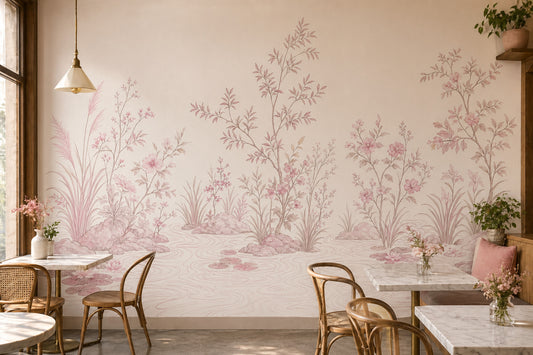 Lotus Pond Wallpaper Chinoiserie Floral Landscape Wall Mural