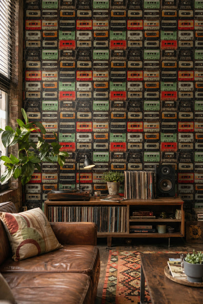 Vintage Cassette Tapes Wallpaper Retro Music Wall Decor