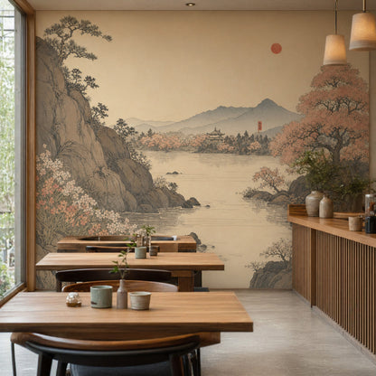 Asian Landscape Wallpaper Pagoda Temple Removable Mountains Wall Decor