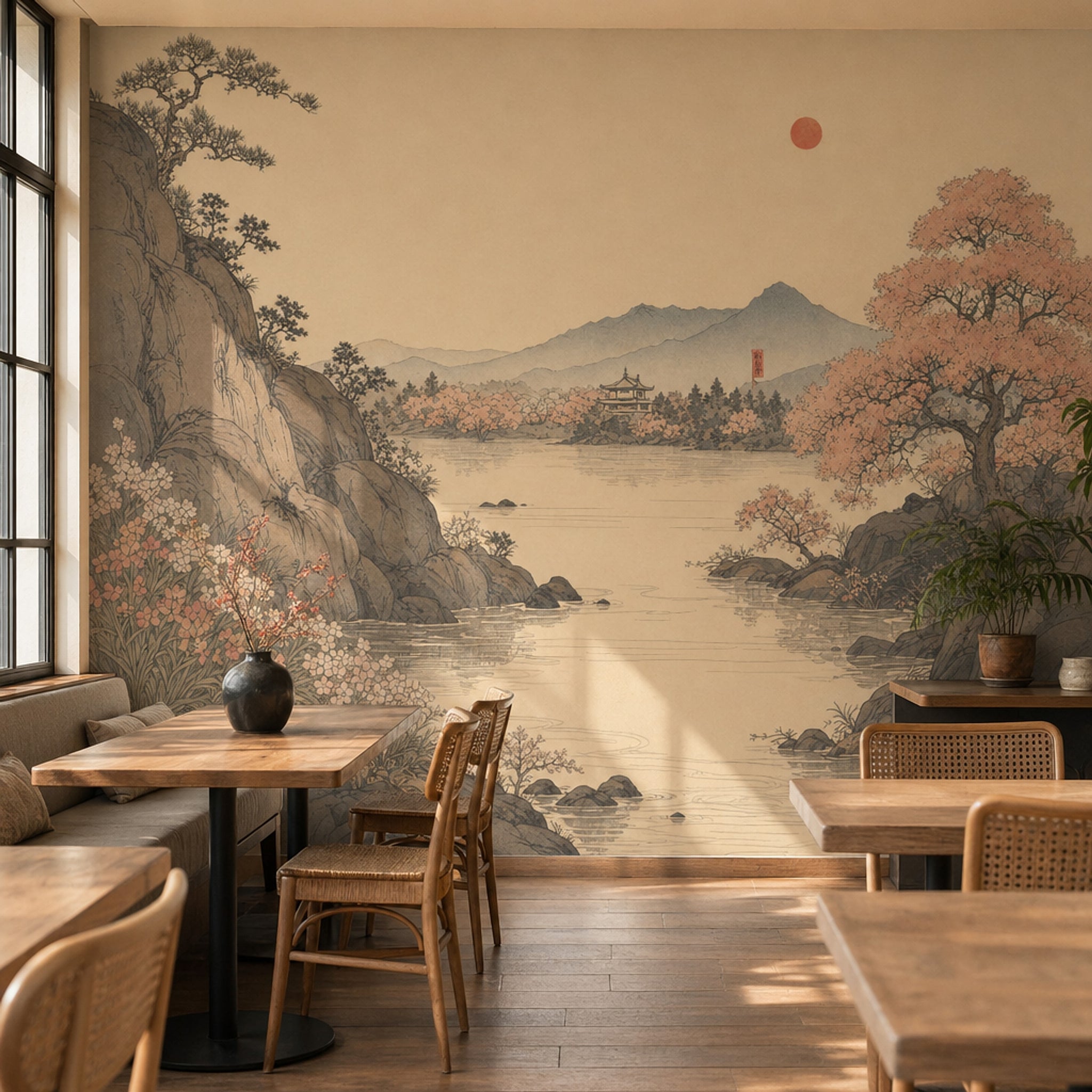 Asian Landscape Wallpaper Pagoda Temple Removable Mountains Wall Decor