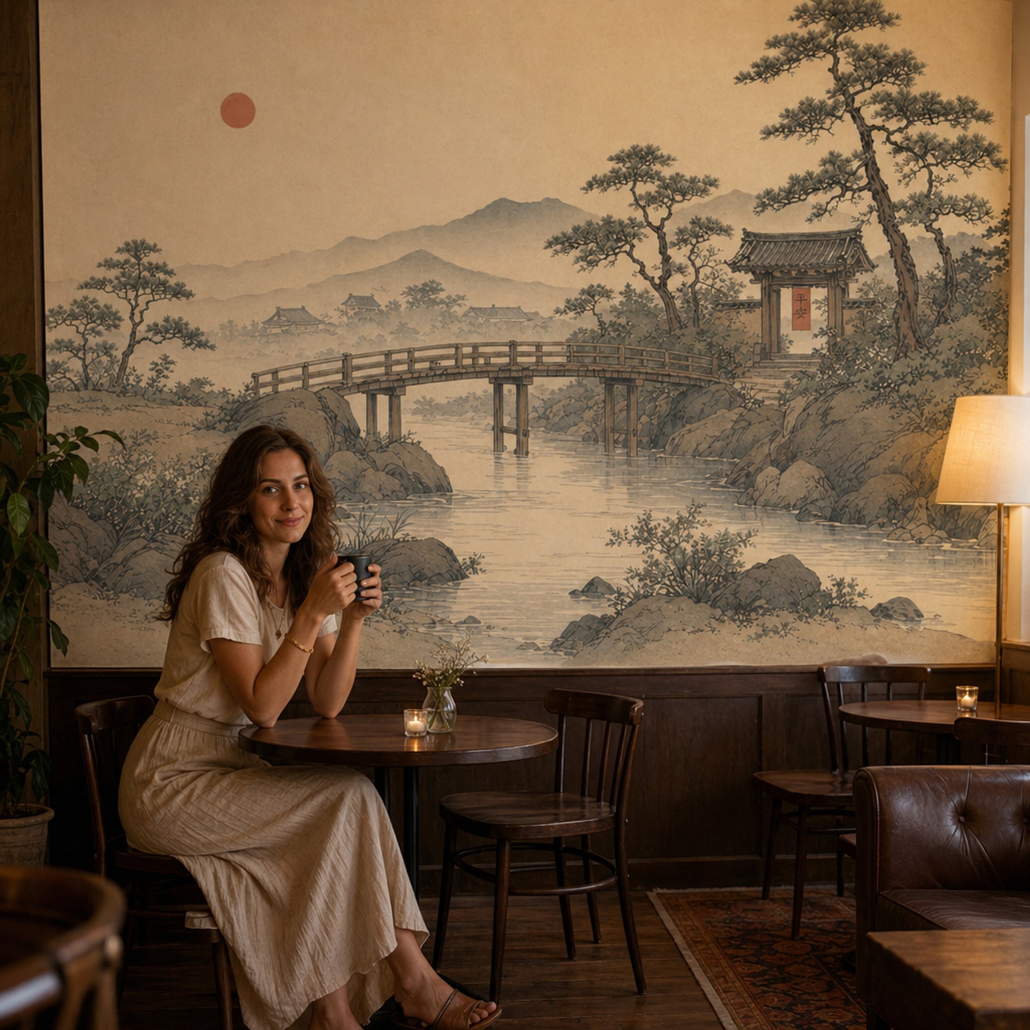 East Asian Landscape Wallpaper Vintage Ink Wash Misty Mountains Wall Mural