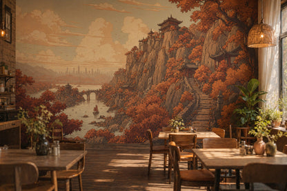 Walls Wallpaper Cliff Removable Pagoda Wall Decor