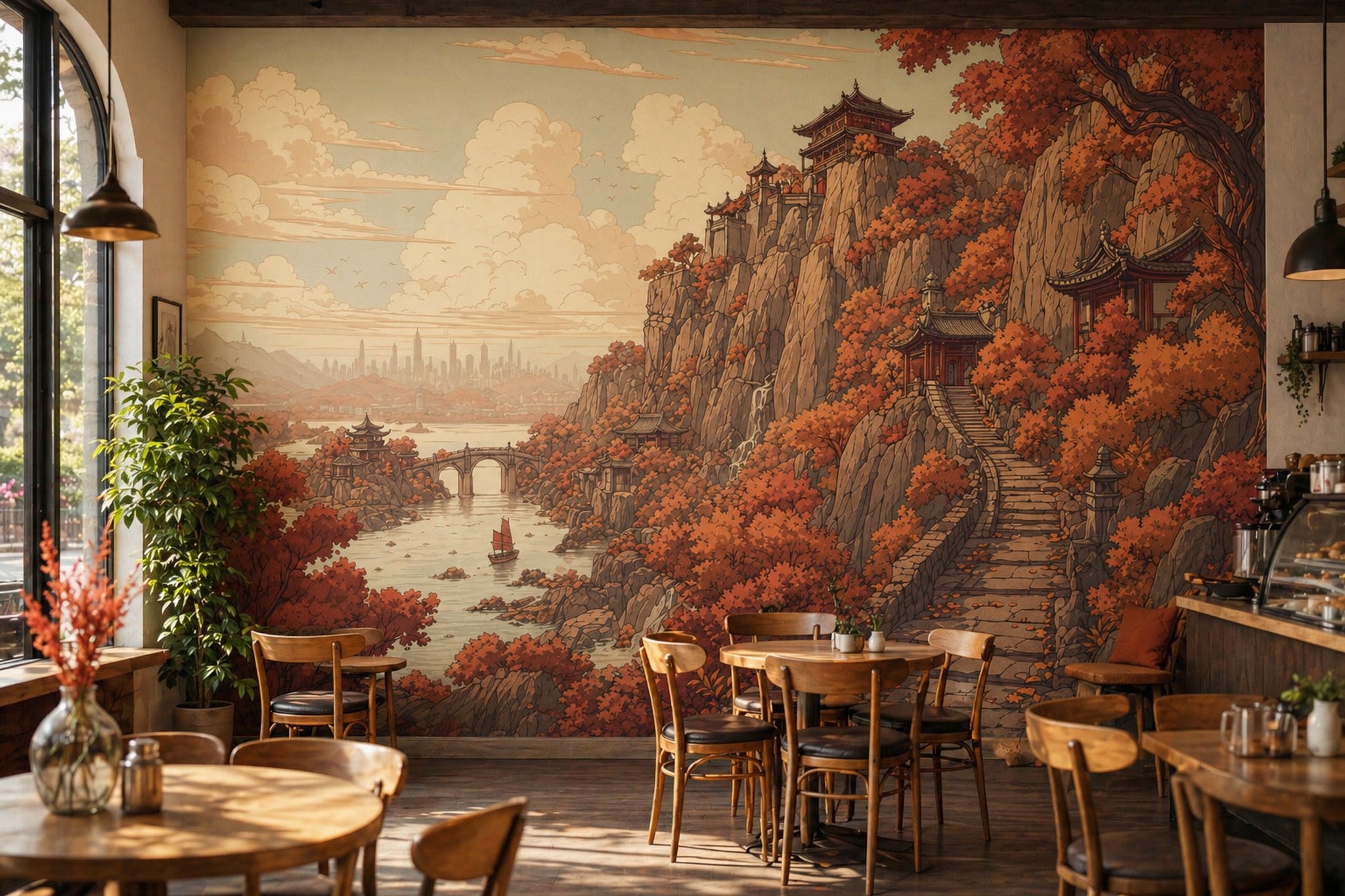 Walls Wallpaper Cliff Removable Pagoda Wall Decor