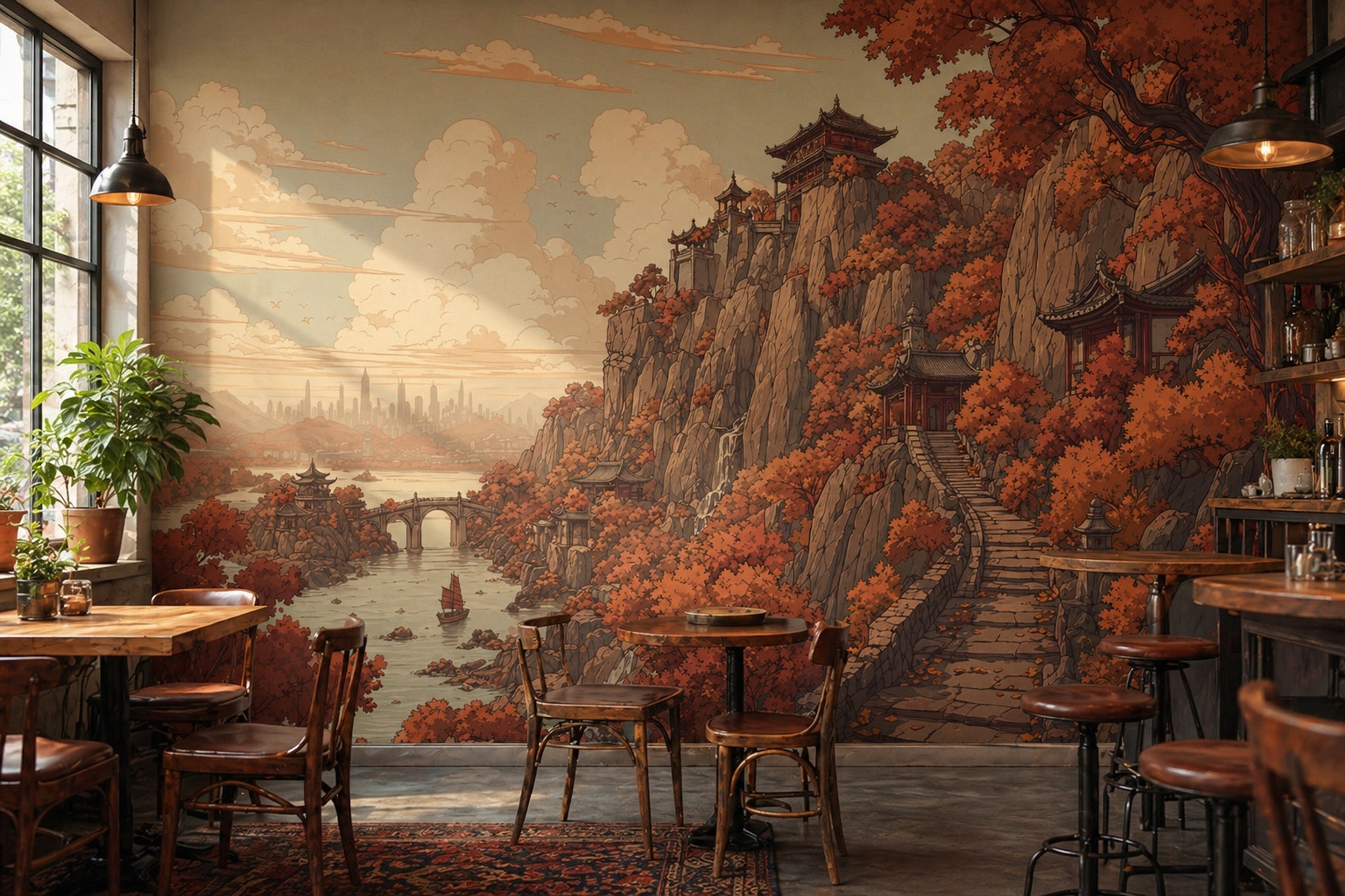 Walls Wallpaper Cliff Removable Pagoda Wall Decor