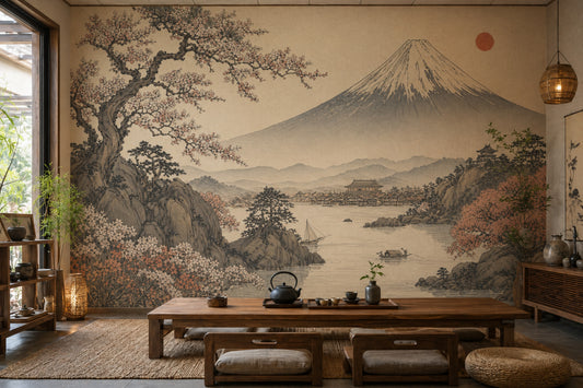 Mount Fuji Wallpaper Japanese Landscape Cherry Blossoms Removable Wall Decor