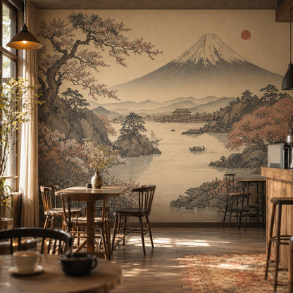 Mount Fuji Wallpaper Japanese Landscape Cherry Blossoms Removable Wall Decor