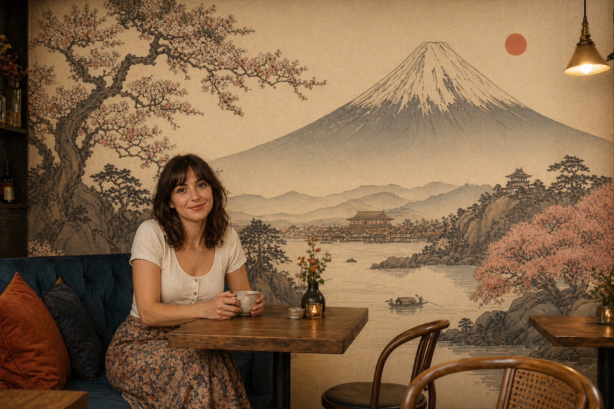 Mount Fuji Wallpaper Japanese Landscape Cherry Blossoms Removable Wall Decor