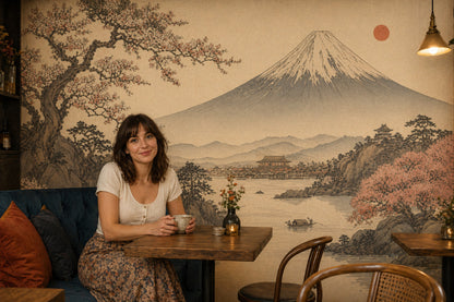 Mount Fuji Wallpaper Japanese Landscape Cherry Blossoms Removable Wall Decor