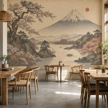 Mount Fuji Wallpaper Japanese Landscape Cherry Blossoms Removable Wall Decor