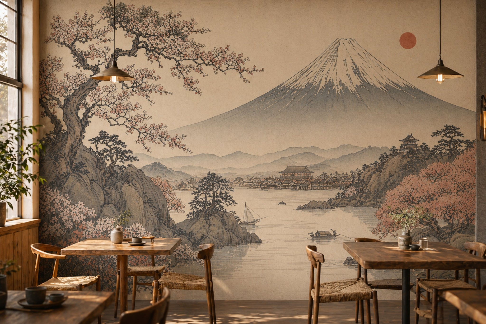 Mount Fuji Wallpaper Japanese Landscape Cherry Blossoms Removable Wall Decor