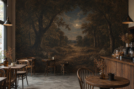 Moonlit Forest Wallpaper Woodland Landscape Vintage Oil Painting Removable Wall Decor