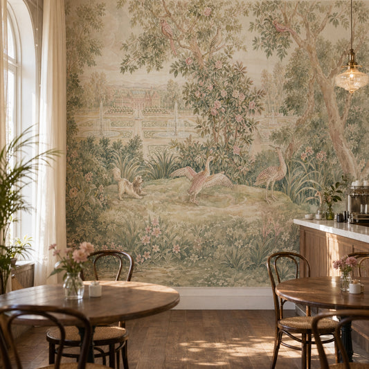 Chateau Garden Wallpaper Toile Style Watercolor Wall Mural