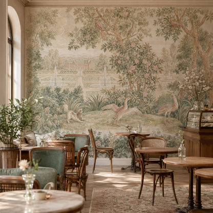 Chateau Garden Wallpaper Toile Style Watercolor Wall Mural
