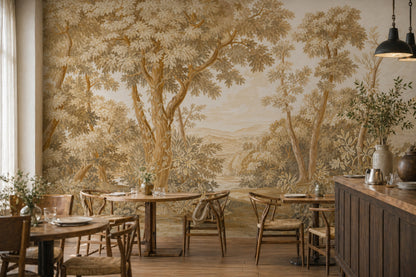 Sepia Landscape Wallpaper Woodland Trees Removable Toile Style Wall Decor