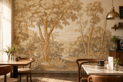 Sepia Landscape Wallpaper Woodland Trees Removable Toile Style Wall Decor