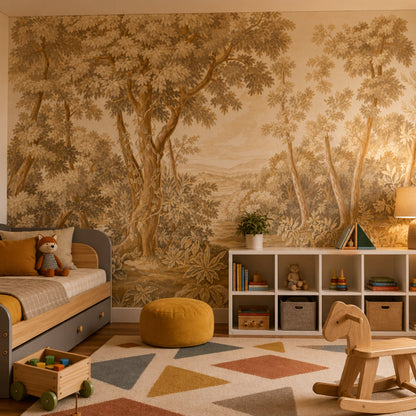 Sepia Landscape Wallpaper Woodland Trees Removable Toile Style Wall Decor