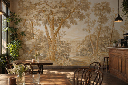 Sepia Landscape Wallpaper Woodland Trees Removable Toile Style Wall Decor