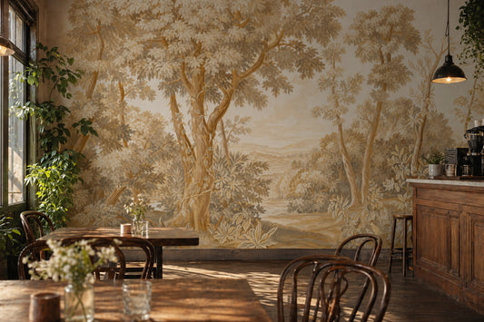 Sepia Landscape Wallpaper Woodland Trees Removable Toile Style Wall Decor