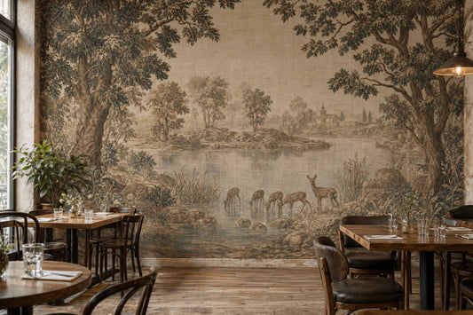 Pastoral Landscape Wallpaper Toile Mural Deer Wall Mural
