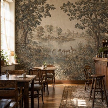 Pastoral Landscape Wallpaper Toile Mural Deer Wall Mural