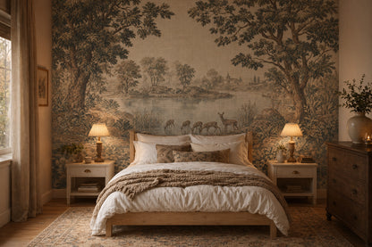 Pastoral Landscape Wallpaper Toile Mural Deer Wall Mural