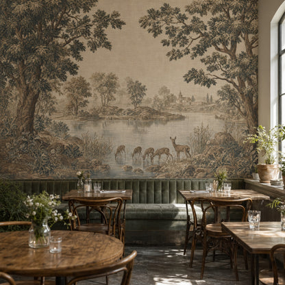Pastoral Landscape Wallpaper Toile Mural Deer Wall Mural