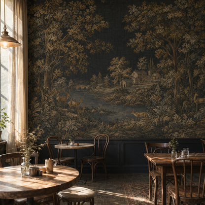 Pastoral Landscape Wallpaper Dark Toile Removable Wall Decor