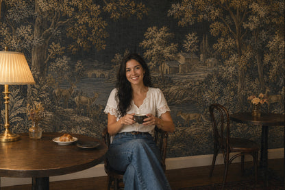 Pastoral Landscape Wallpaper Dark Toile Removable Wall Decor