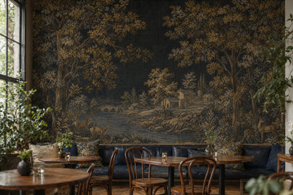 Pastoral Landscape Wallpaper Dark Toile Removable Wall Decor