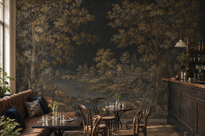Pastoral Landscape Wallpaper Dark Toile Removable Wall Decor
