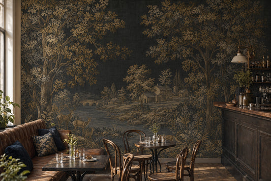 Pastoral Landscape Wallpaper Dark Toile Removable Wall Decor