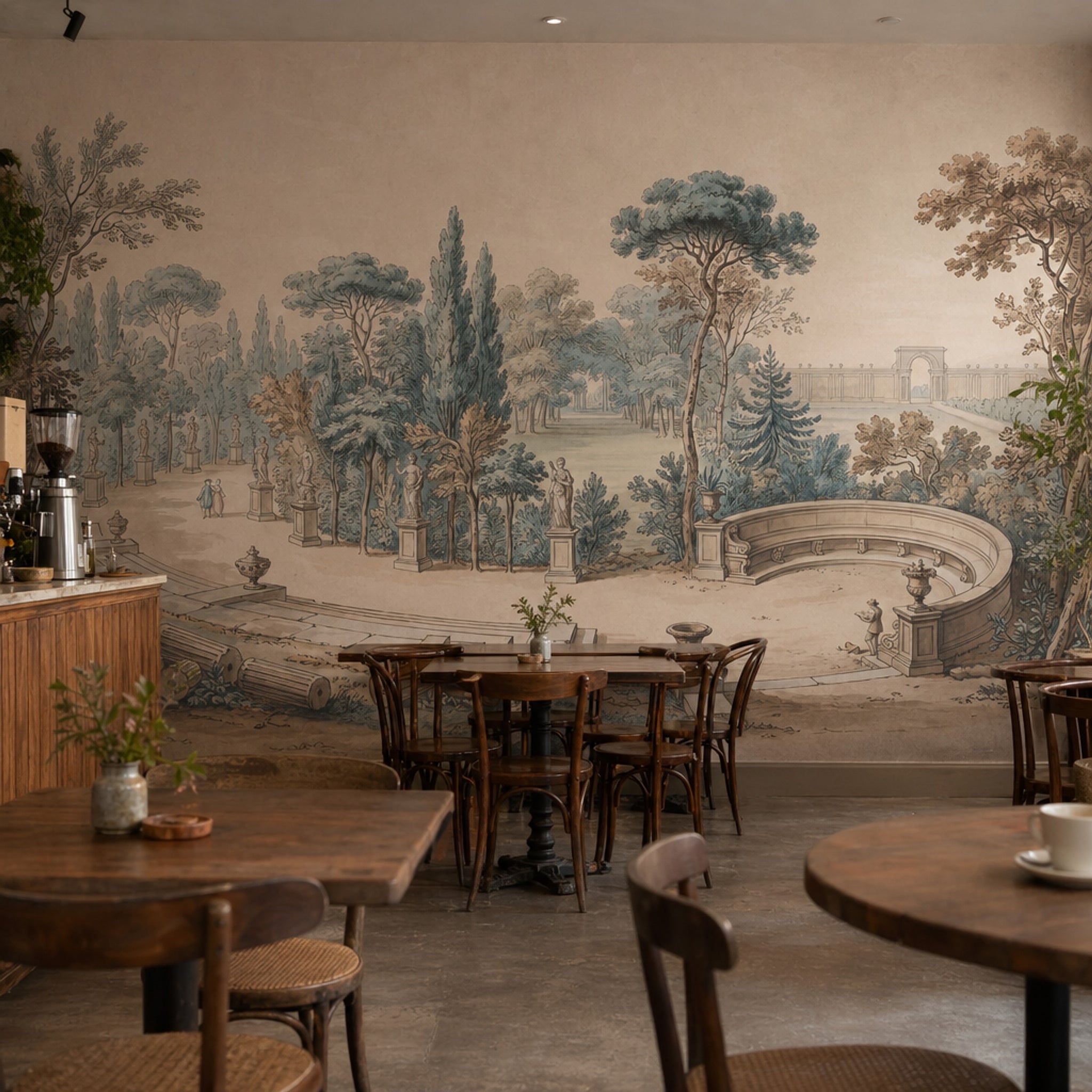 Classical Garden Wallpaper Landscape Mural Toile Illustration Removable Wall Decor