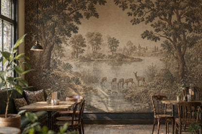 Pastoral Landscape Wallpaper Toile Mural Deer Wall Mural