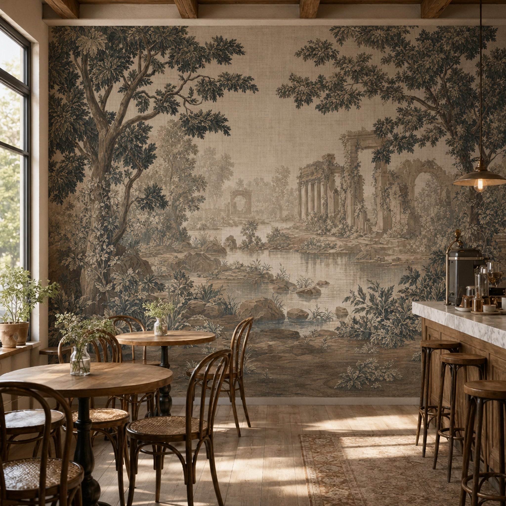 Classical Ruins Wallpaper Roman Arch River Landscape Wall Mural