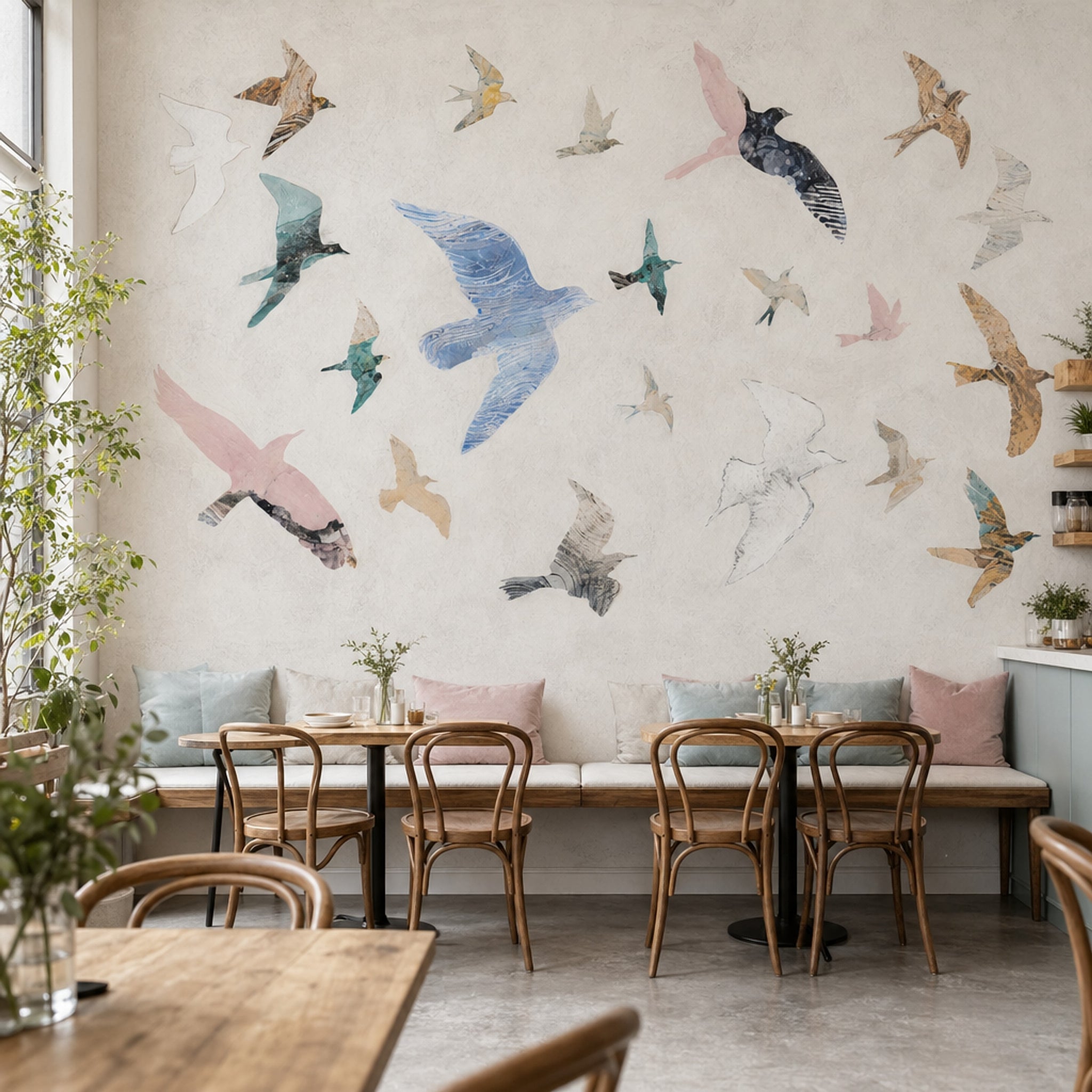 Birds In Flight Wallpaper Watercolor Removable Abstract Collage Wall Decor