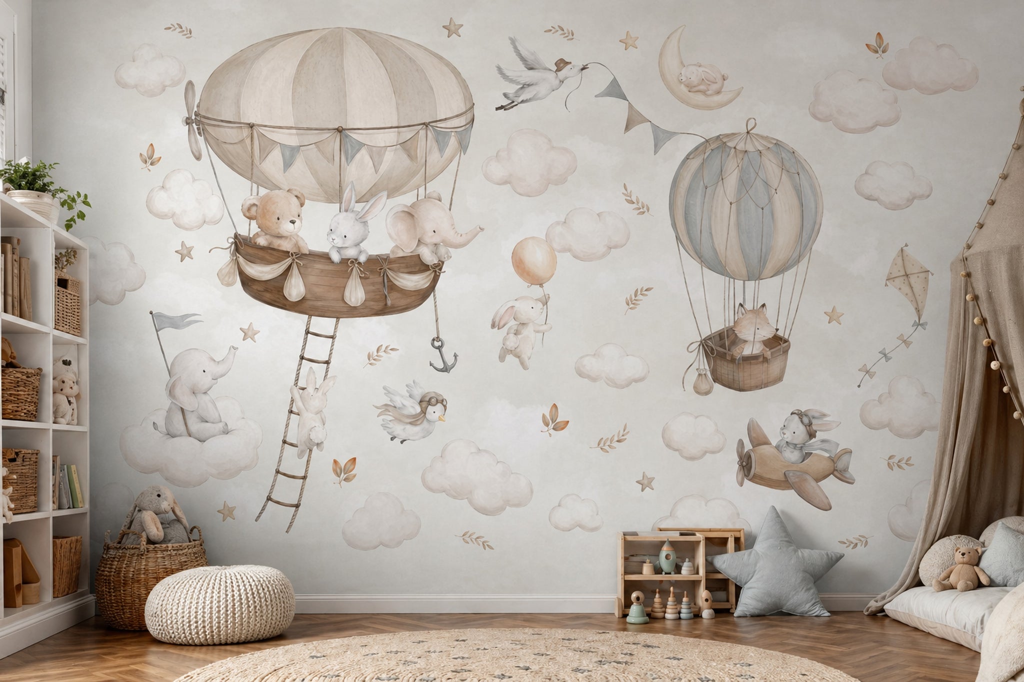 White Background Wallpaper Hot Air Balloon White Background Wall Mural