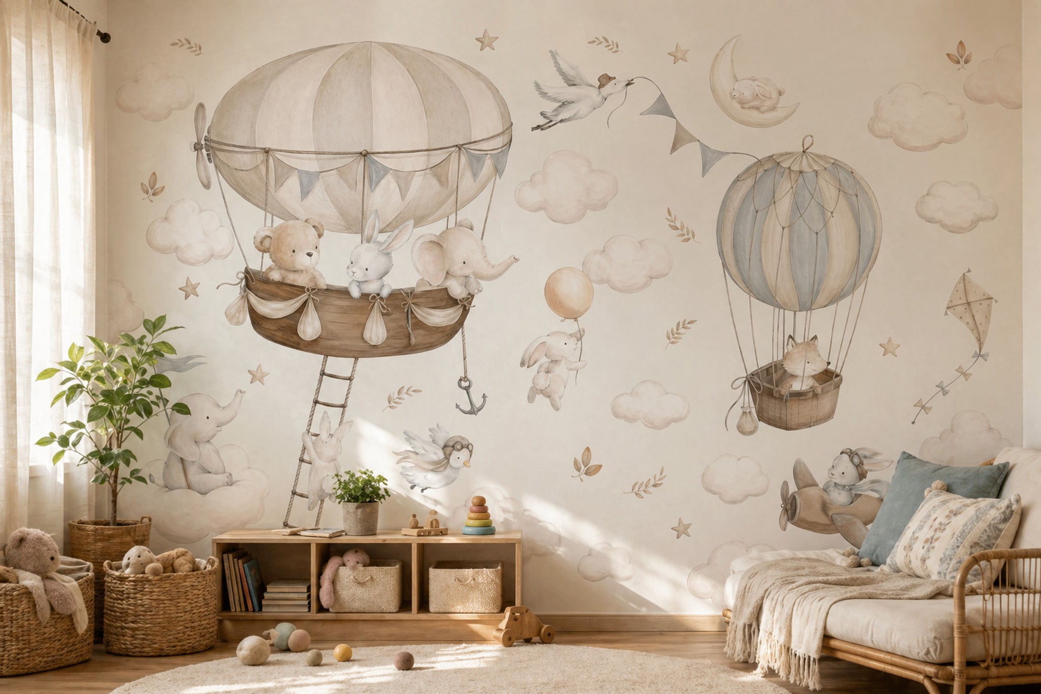 White Background Wallpaper Hot Air Balloon White Background Wall Mural