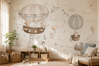 White Background Wallpaper Hot Air Balloon White Background Wall Mural