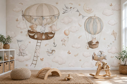 White Background Wallpaper Hot Air Balloon White Background Wall Mural
