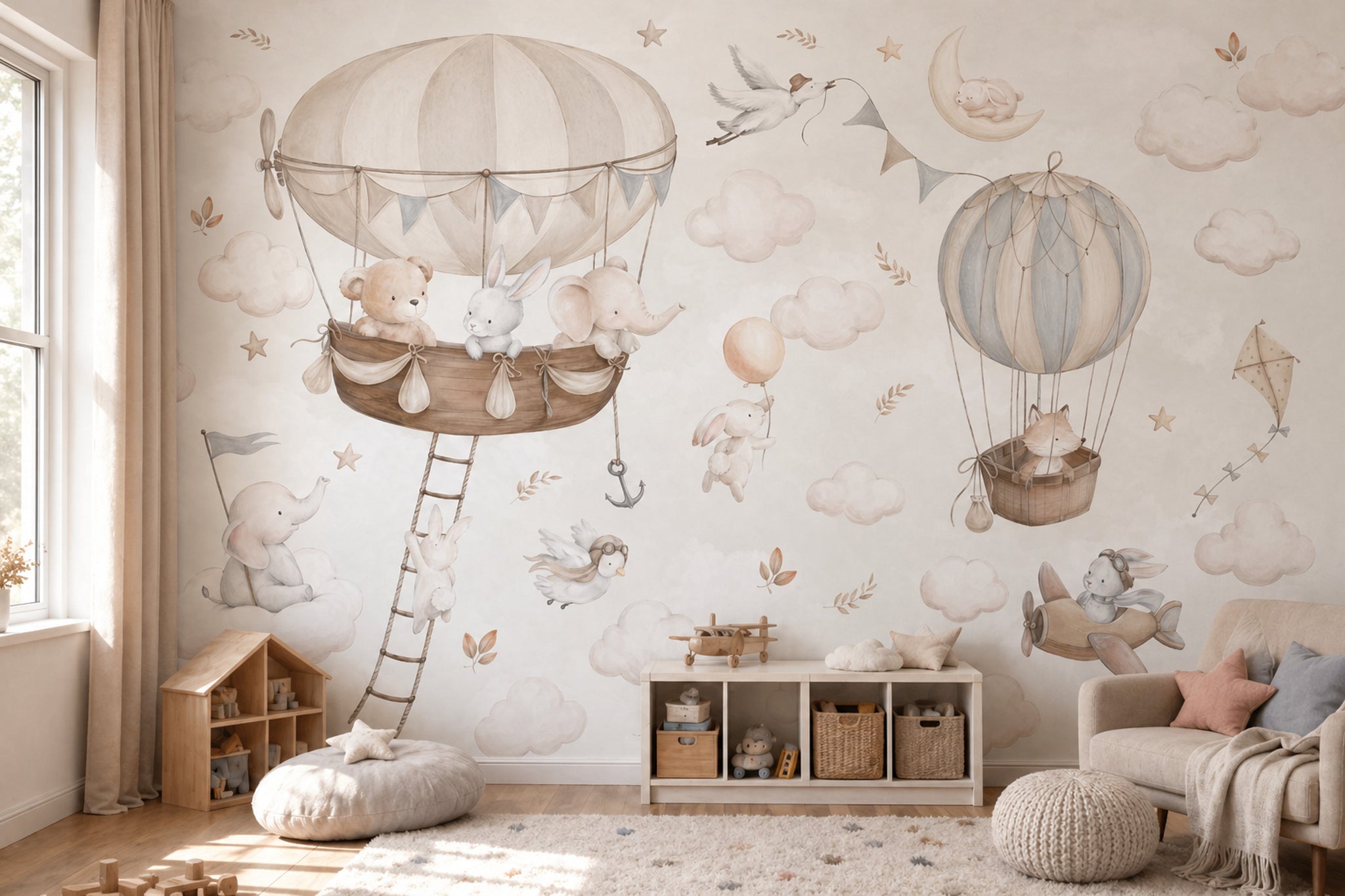 White Background Wallpaper Hot Air Balloon White Background Wall Mural