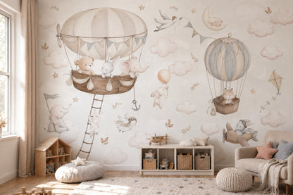 White Background Wallpaper Hot Air Balloon White Background Wall Mural