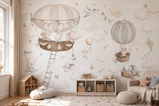 White Background Wallpaper Hot Air Balloon White Background Wall Mural