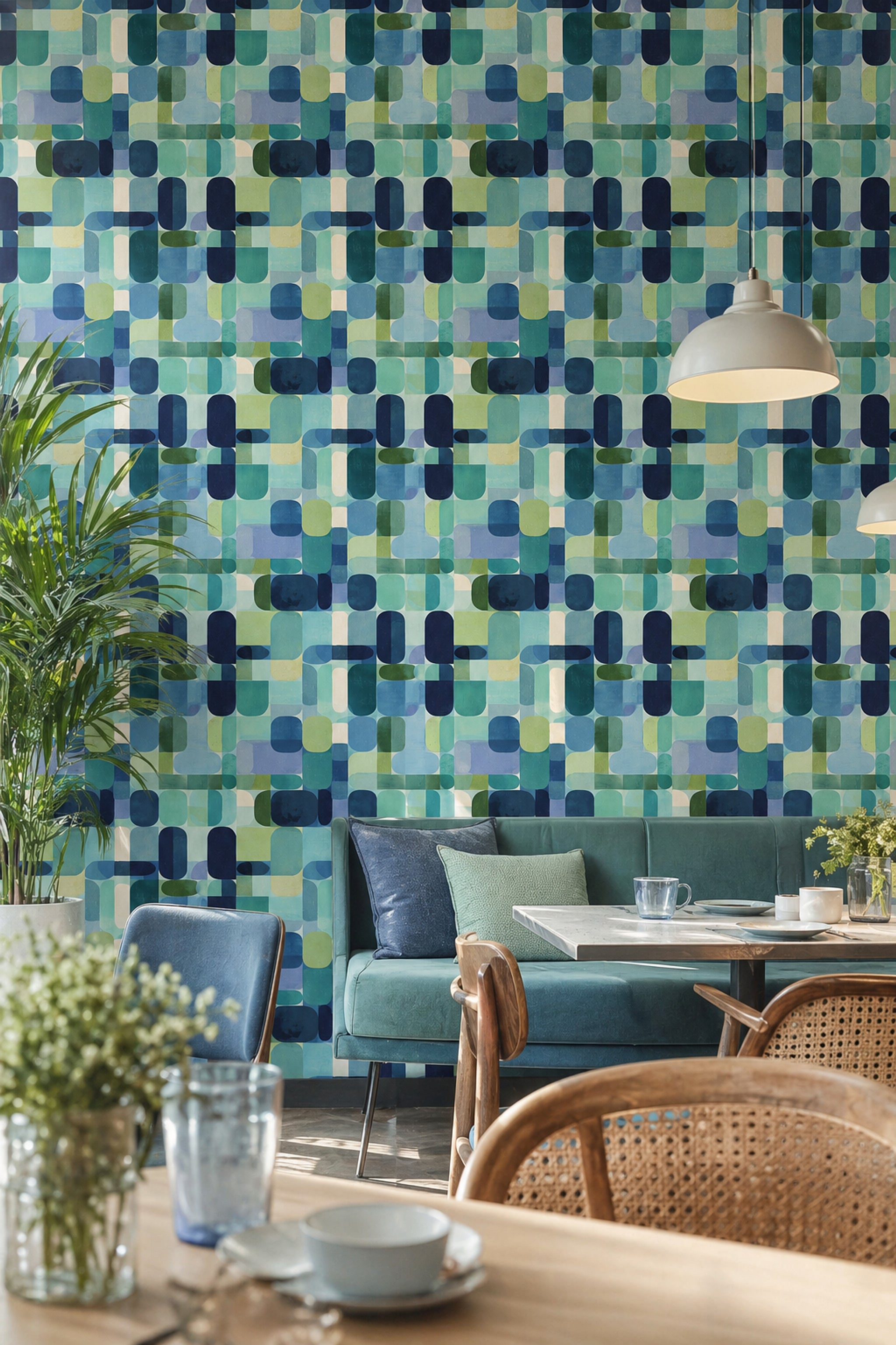Mid Century Modern Wallpaper Retro Geometric Decorative Mural