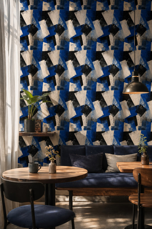 Geometric Shapes Wallpaper Textured Brush Strokes Color Block Decorative Mural