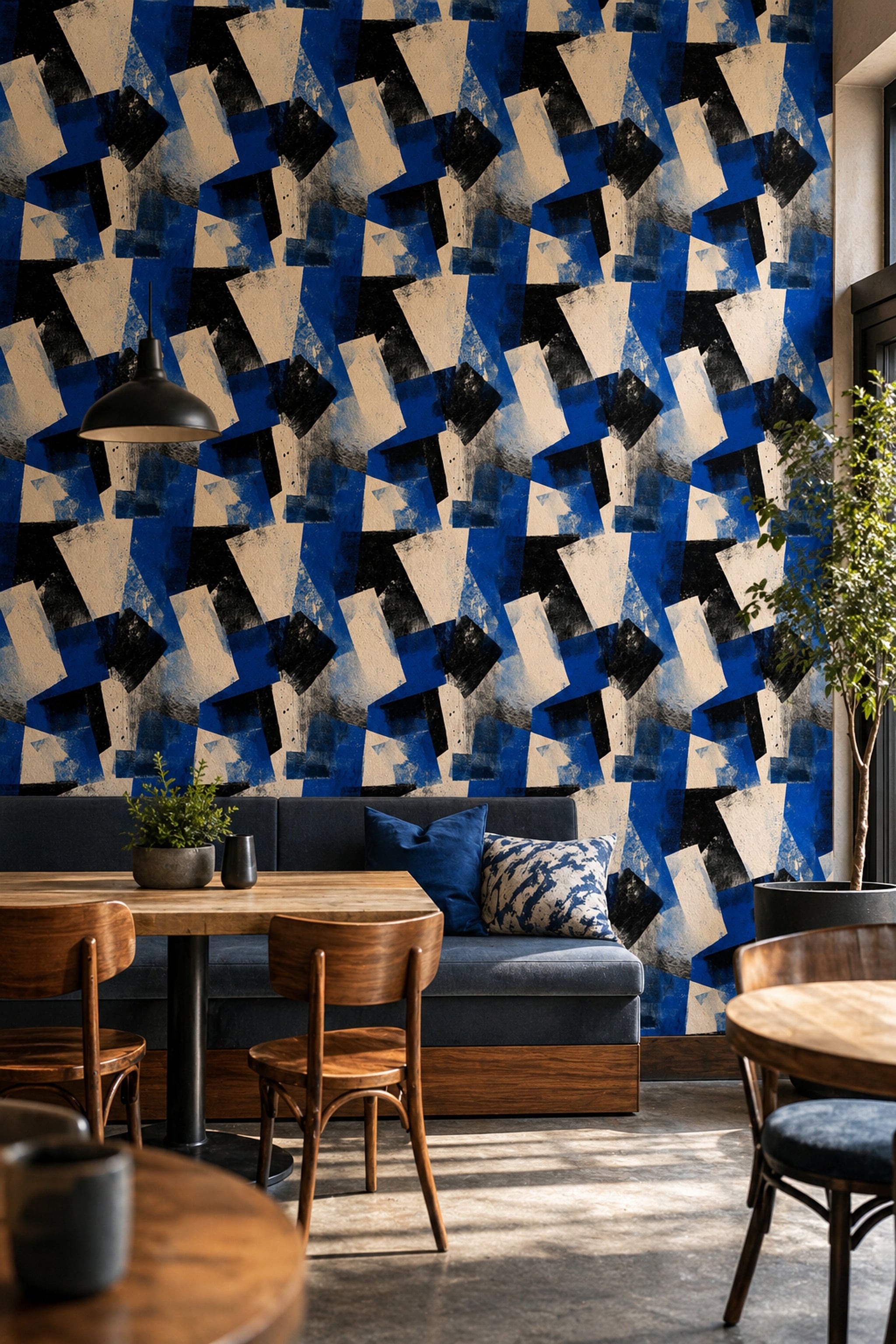 Geometric Shapes Wallpaper Textured Brush Strokes Color Block Decorative Mural