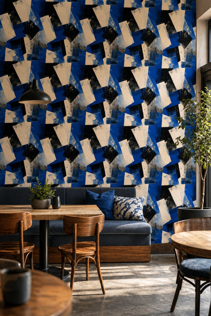 Geometric Shapes Wallpaper Textured Brush Strokes Color Block Decorative Mural