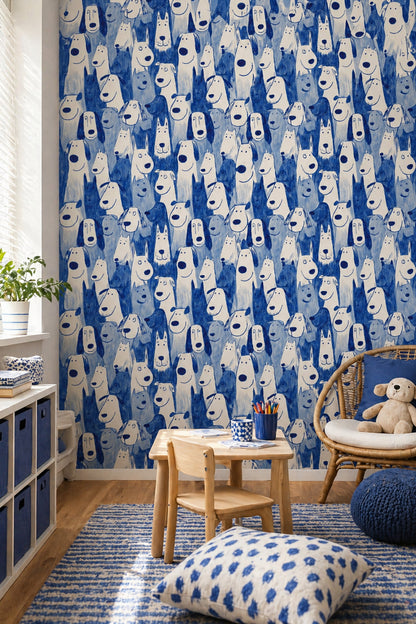 Nursery Wallpaper Cartoon Animals Dog Faces Removable Wall Decor